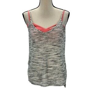 Ultra Flirt Sleeveless 2-Piece Workout Sports Bra & Cami Top - Grey Pink -Medium